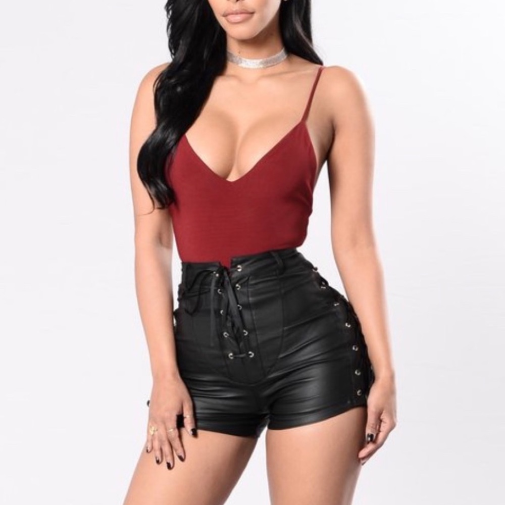Fashion nova lack up leather look black shorts
